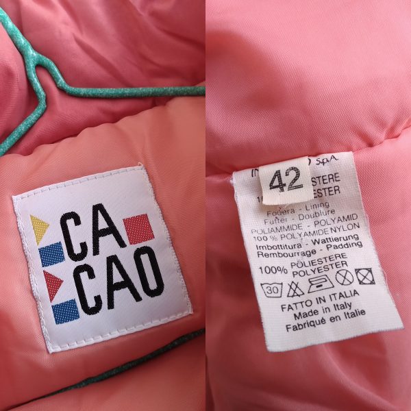 dettaglio etichette di giacca da neve Cacao anni'90